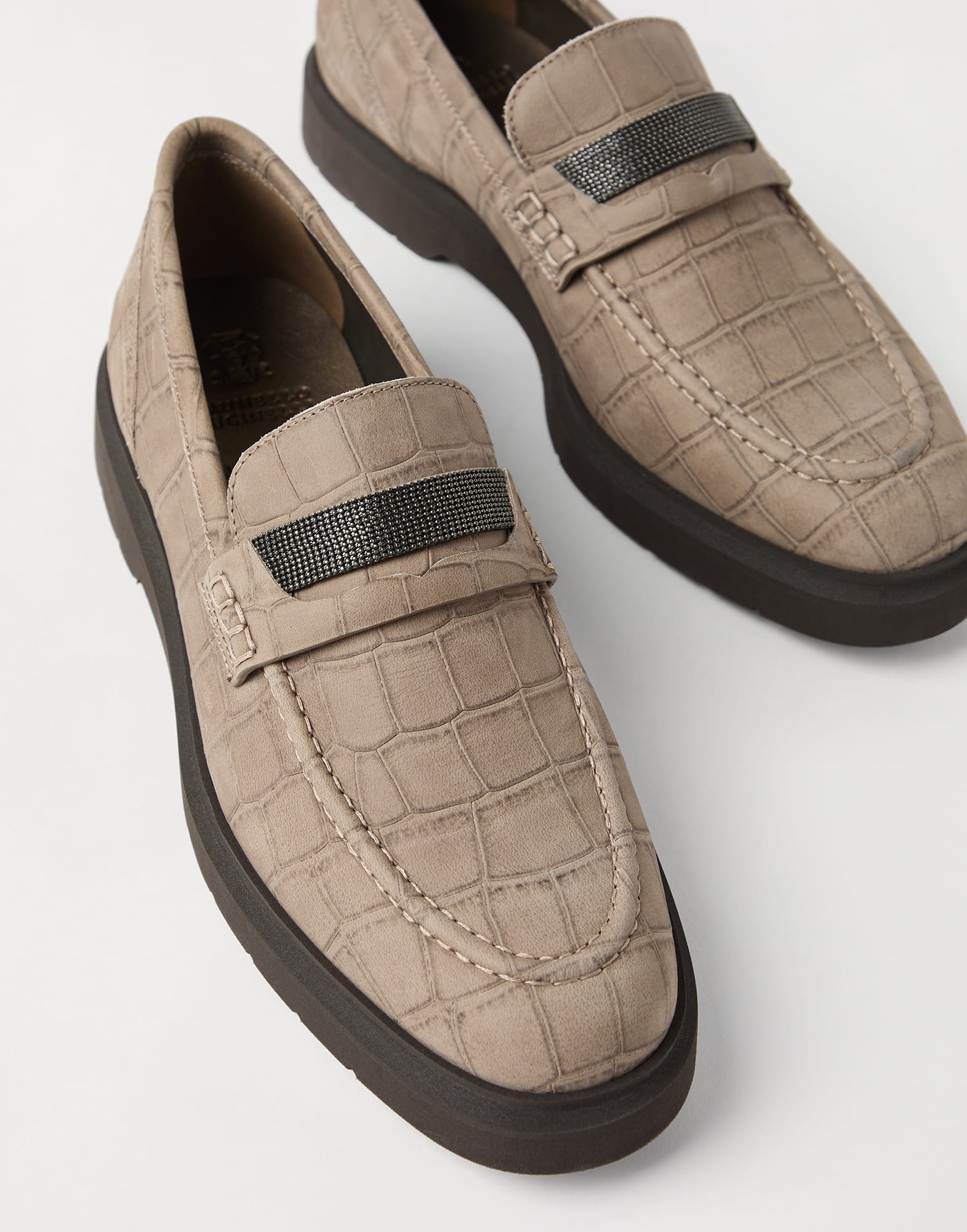 Croc print nubuck penny loafers with precious detail - 3