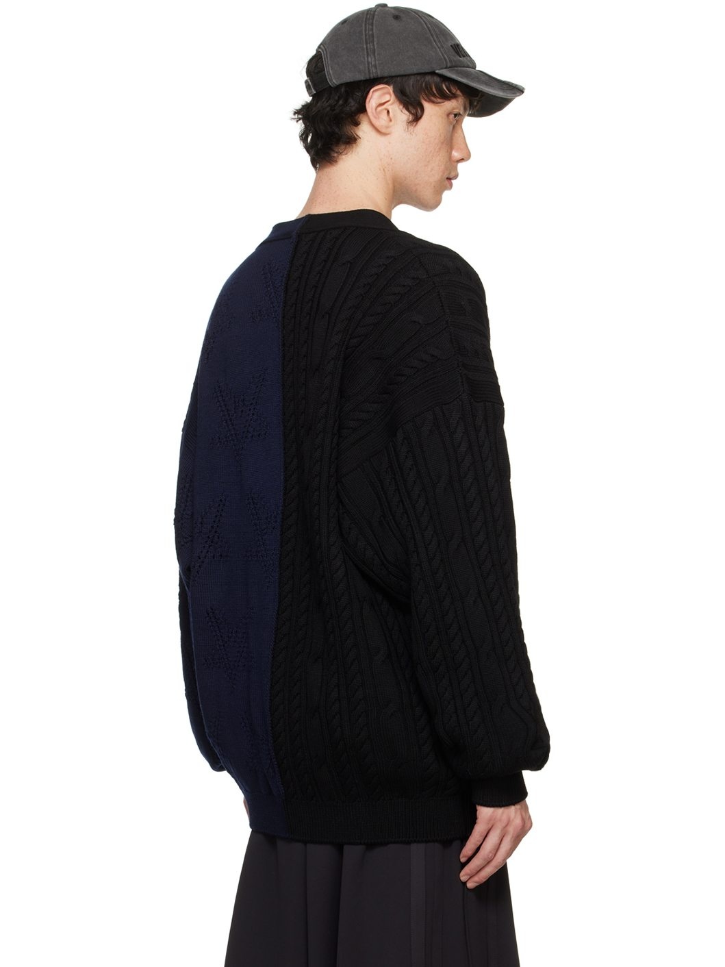 Black & Navy Split Deconstructed Cardigan - 3