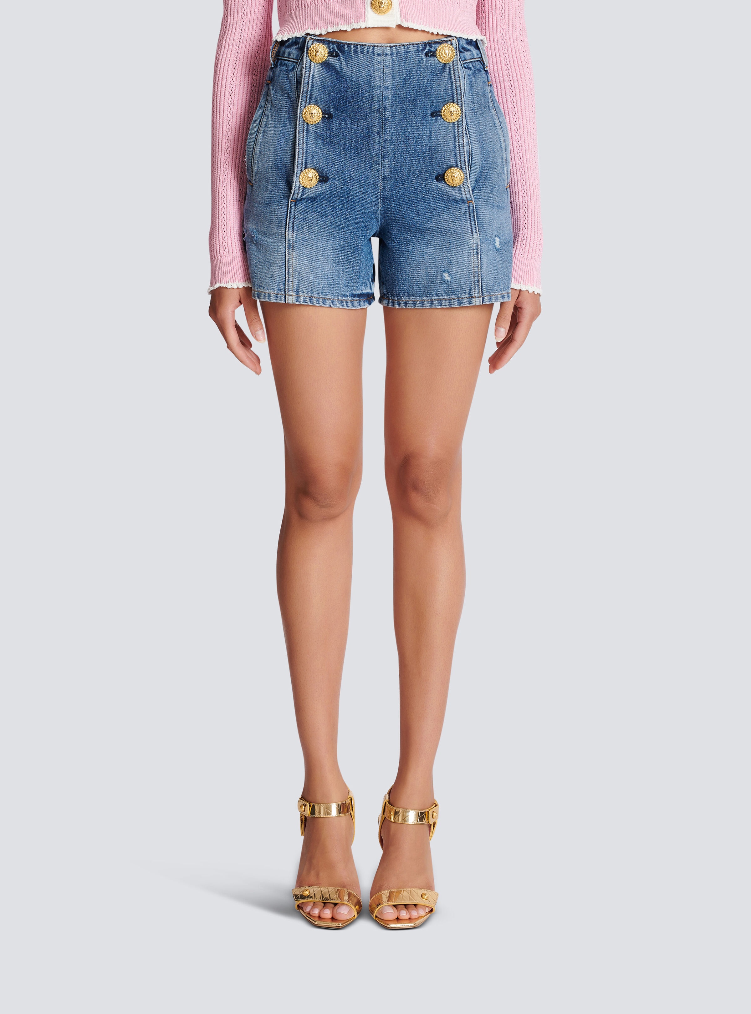 Denim shorts with buttons - 5