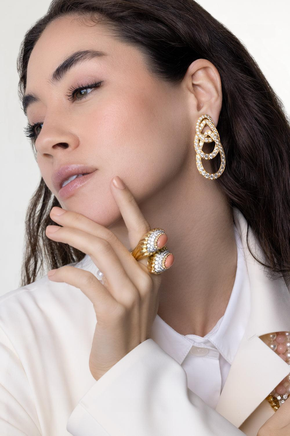 Diamond Triple Deck Earrings - 3
