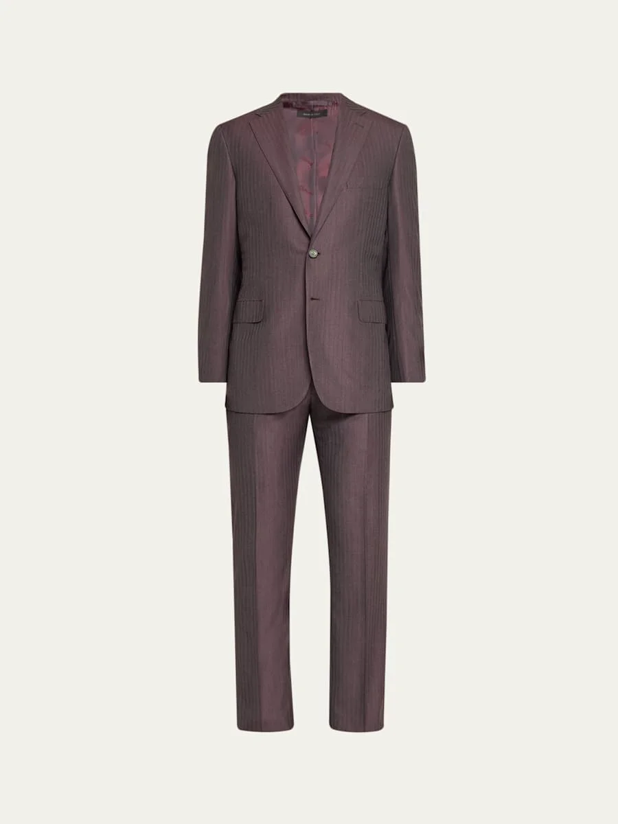 Men's Wool Herringbone Single-Breasted Suit - 1