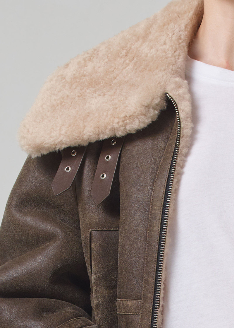 Liv Shearling Jacket In Mocha Brown Nappa 5