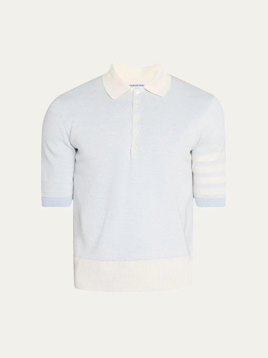Men's Linen and Cotton Stripe-Sleeve Polo Shirt - 1
