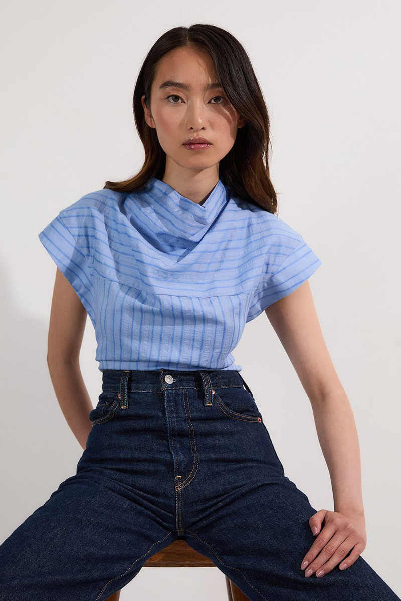 Cotton Stripe High Neck Woven Top 1