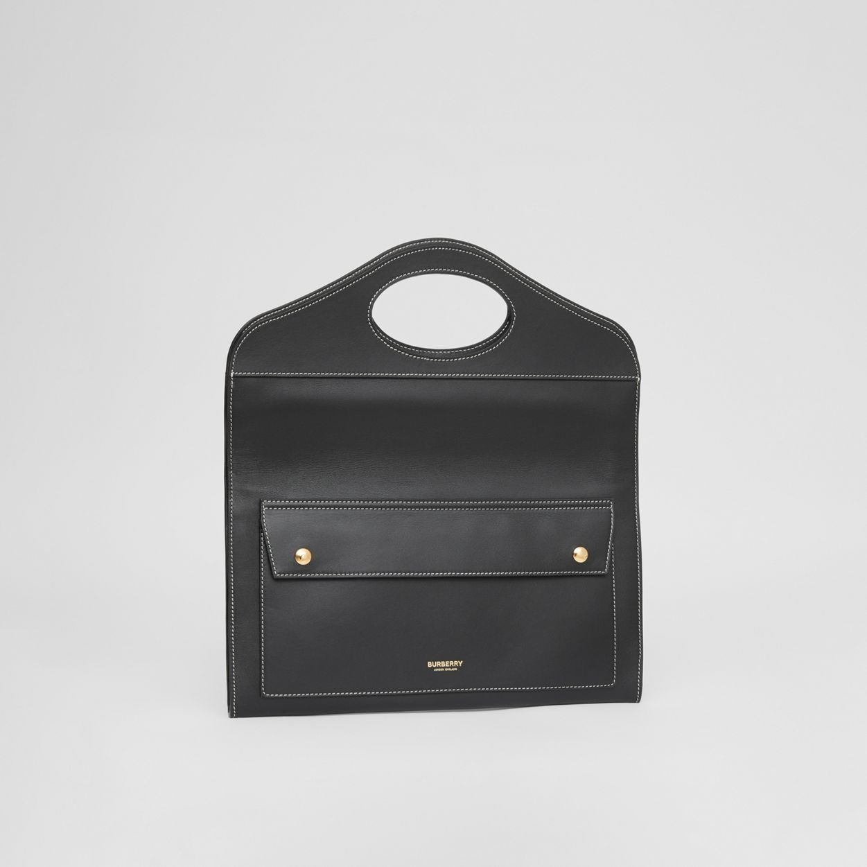 Small Topstitched Leather Pocket Clutch - 7