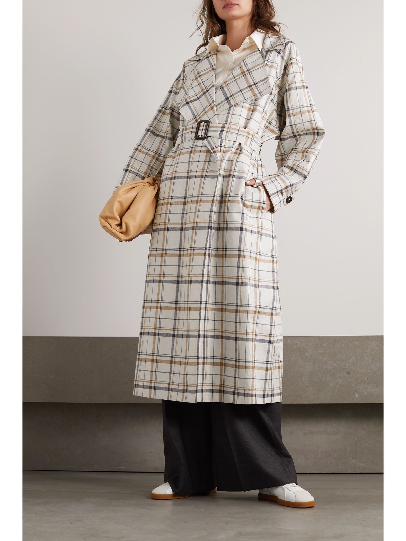 Bille checked belted linen trench coat White - 3