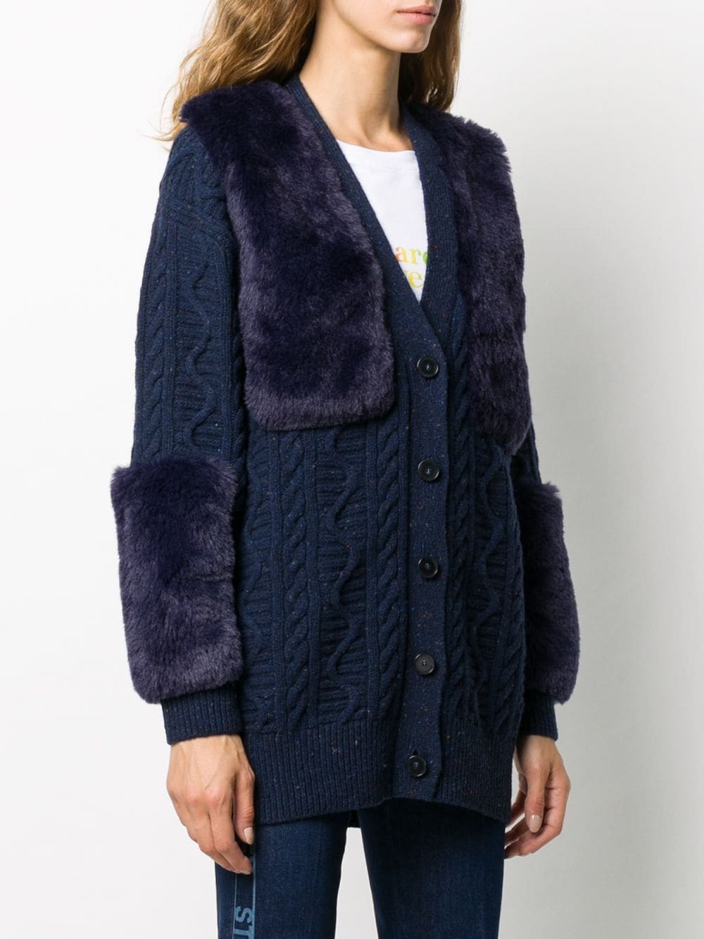 faux fur-trimmed cardigan - 3