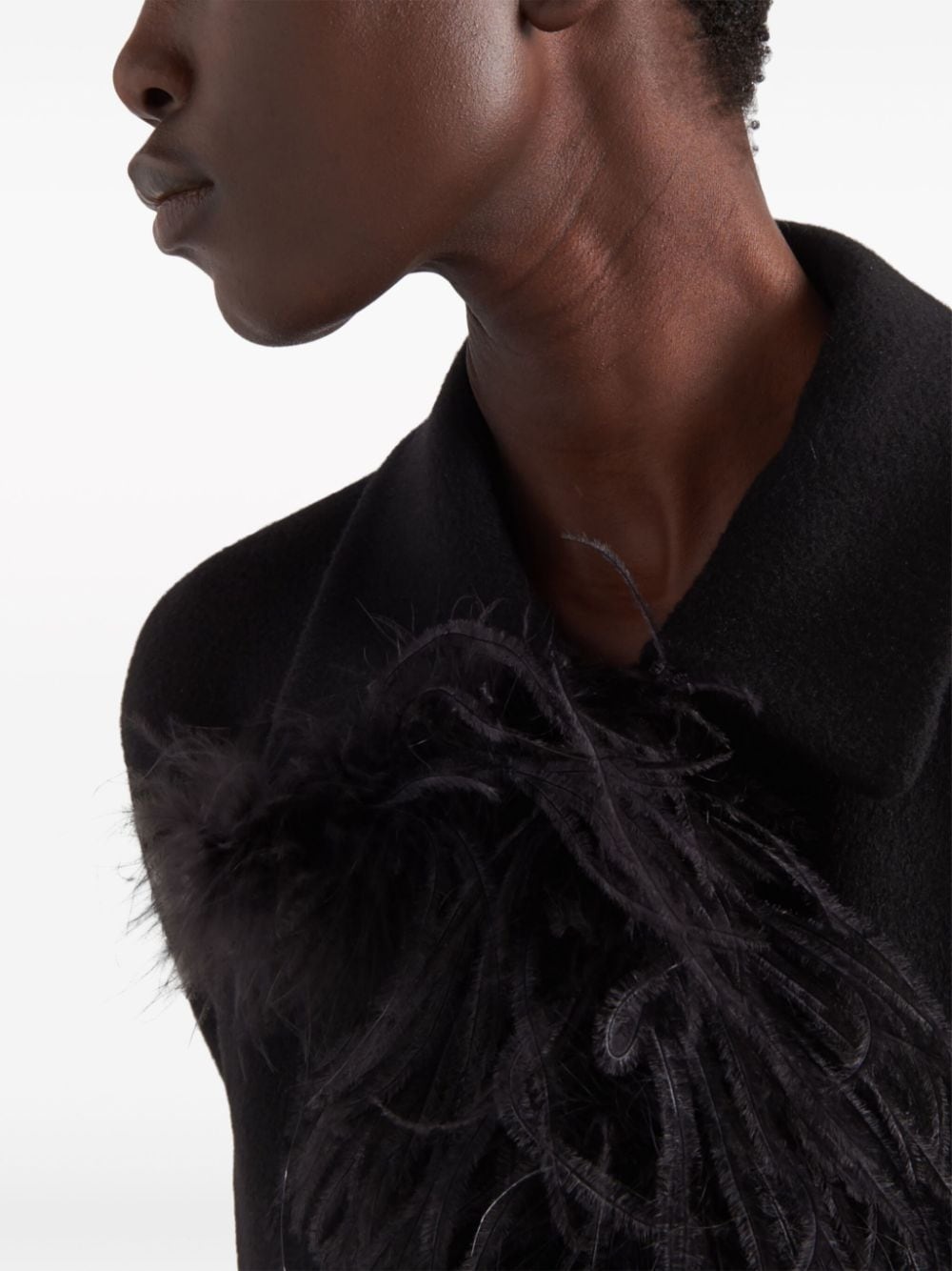 feather-trim cashmere coat - 4