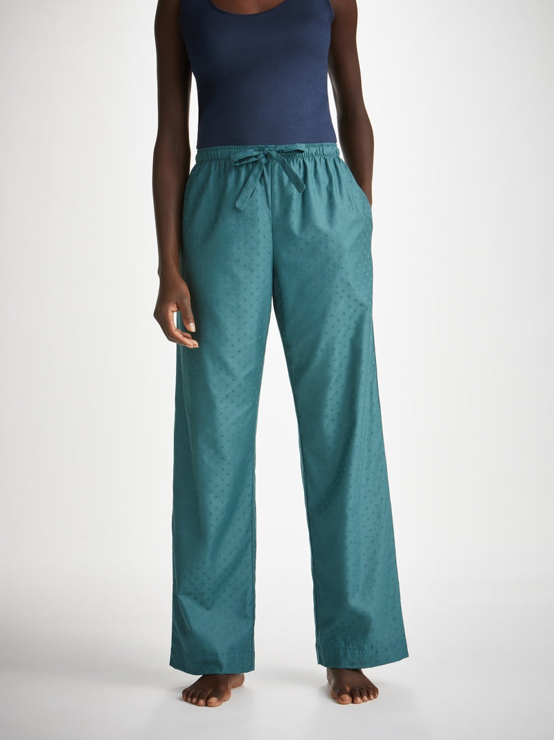 Women's Lounge Pants Kate 9 Cotton Jacquard Teal - 3