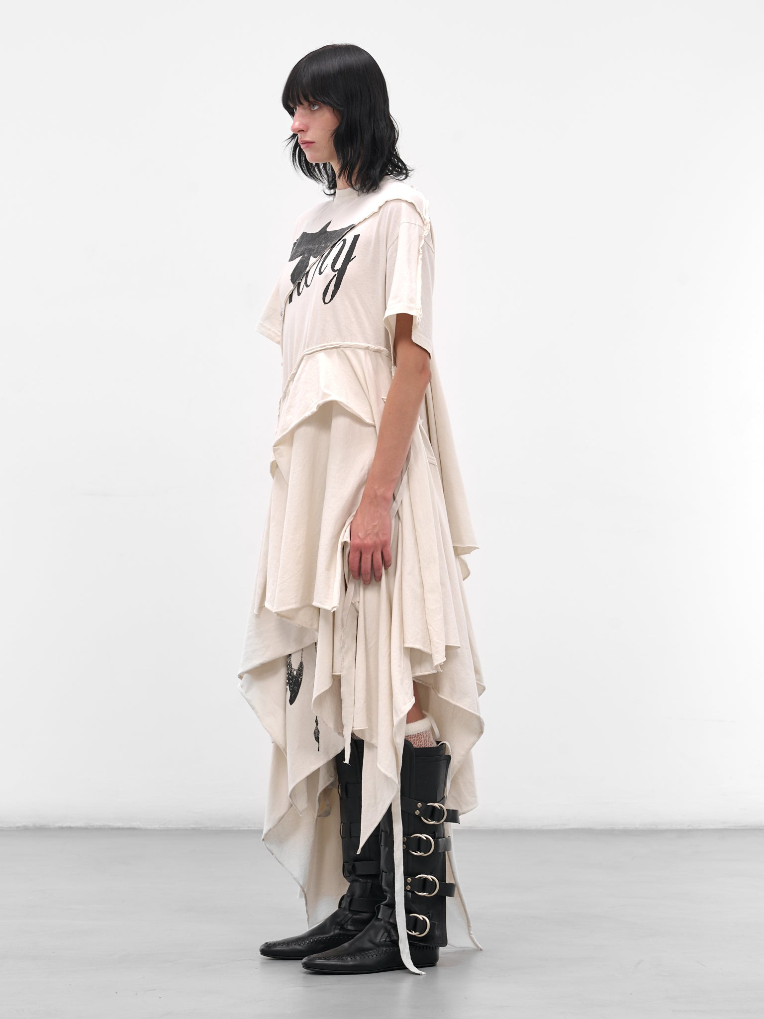 White Guusta Deconstructed Drape Dress - 2