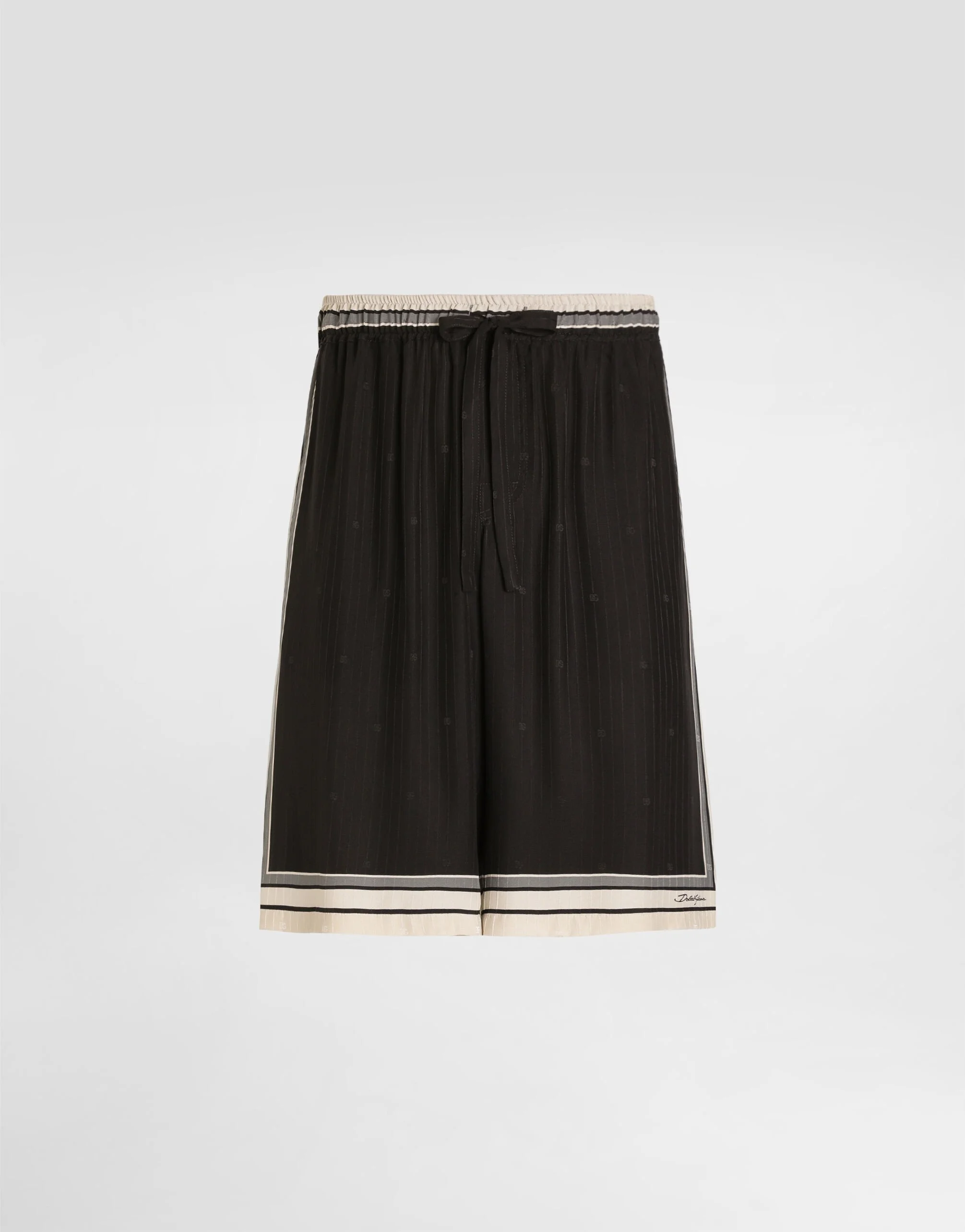 Logo and stripe-print vanity silk bermuda shorts - 1
