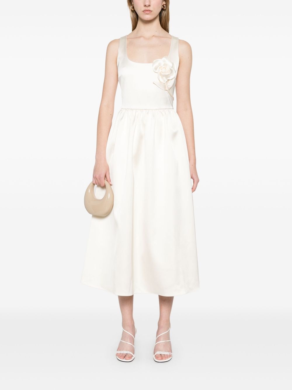 floral-appliqué satin midi dress - 2