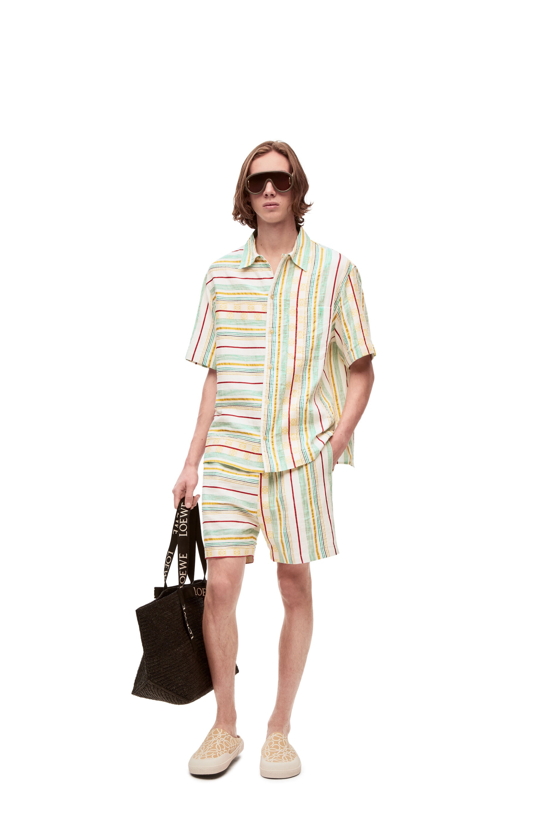 Asymmetric stripes short sleeve shirt in cotton, linen and silk - 2