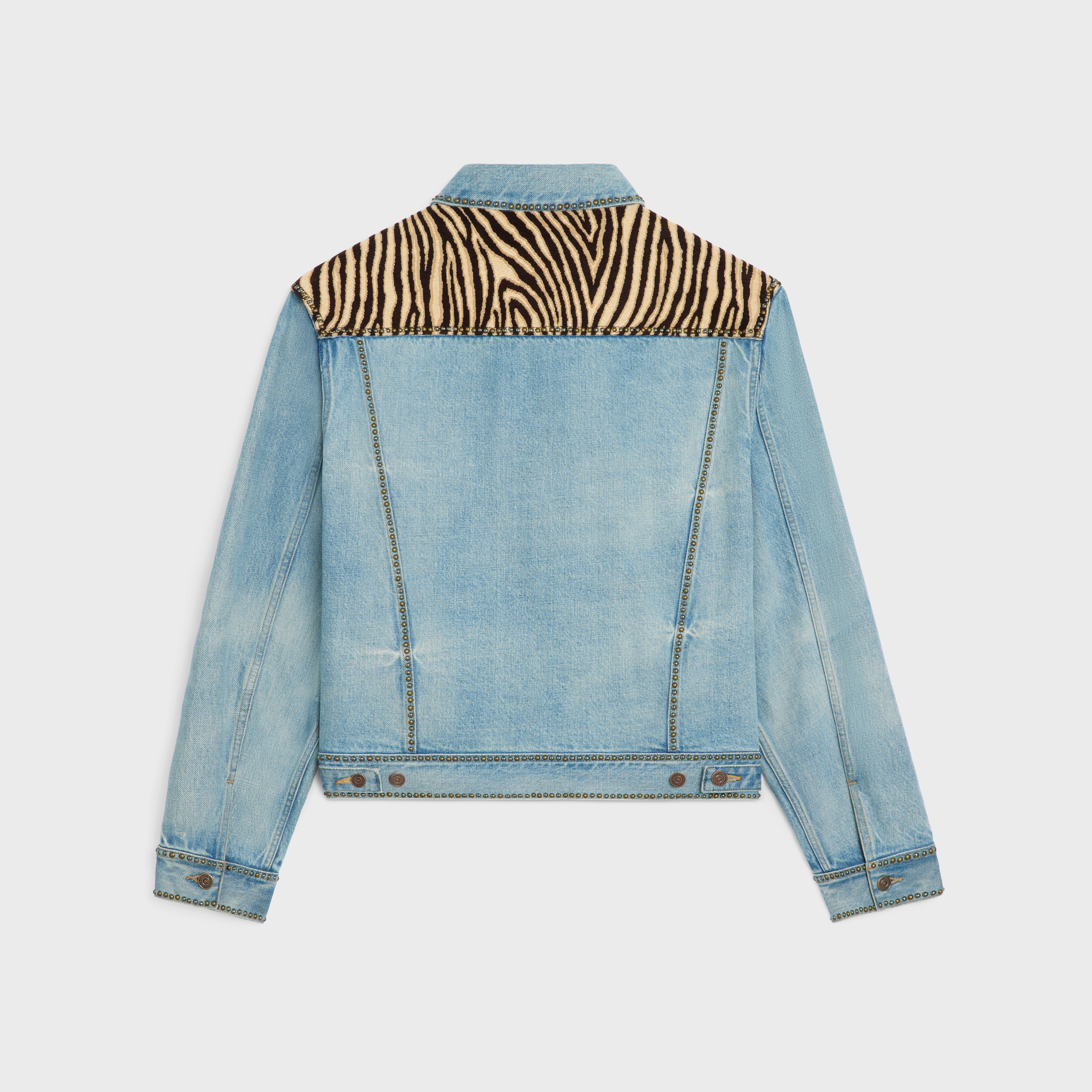 trucker jacket in zebra-print everclear wash denim - 2