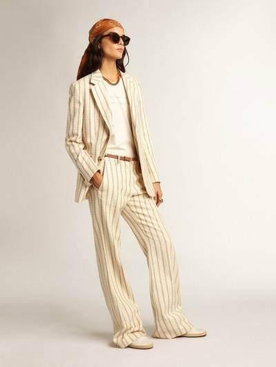 Golden Goose Cream-colored cotton pants with jacquard motif outlook