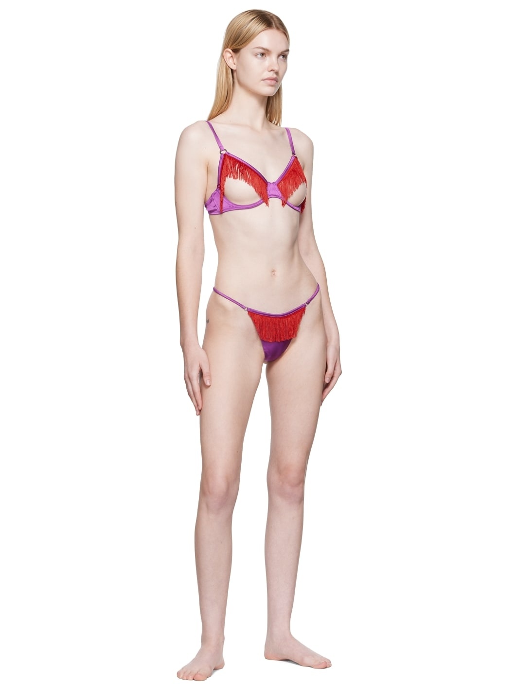 Purple Fringe V-String Thong - 4