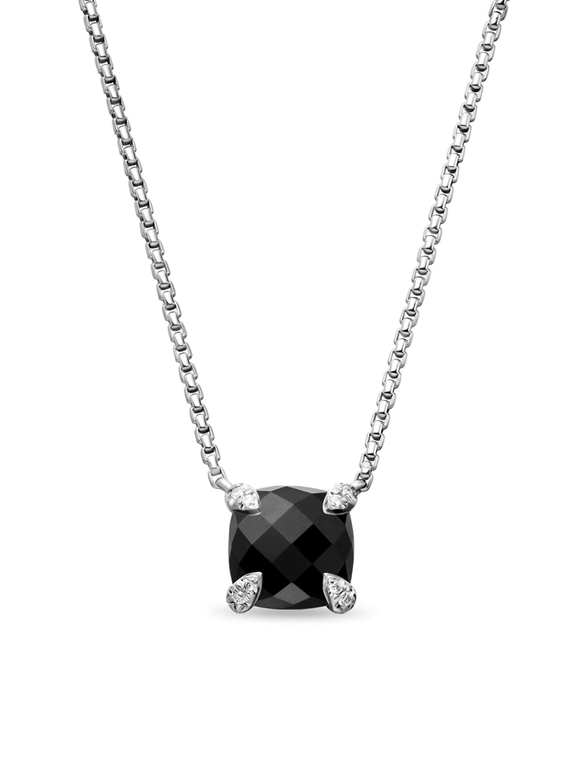 Women's Petite Chatelaine Pendant Necklace with Pave Diamonds - Black Onyx - 1
