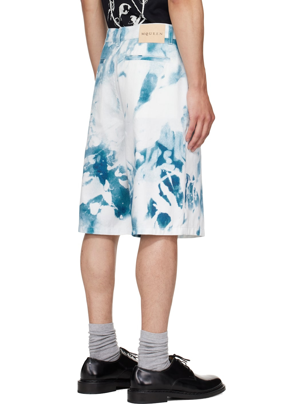 White & Blue Bleach Print Shorts - 3