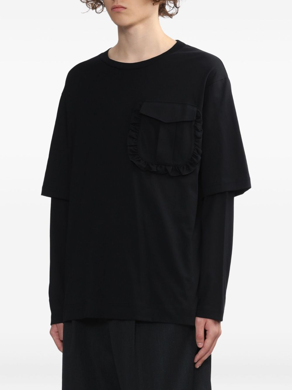 ruffle-pocket layered T-shirt - 3