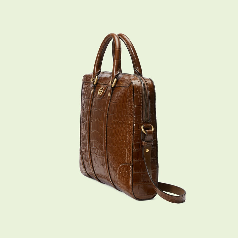 GUCCI Crocodile briefcase with Double G outlook