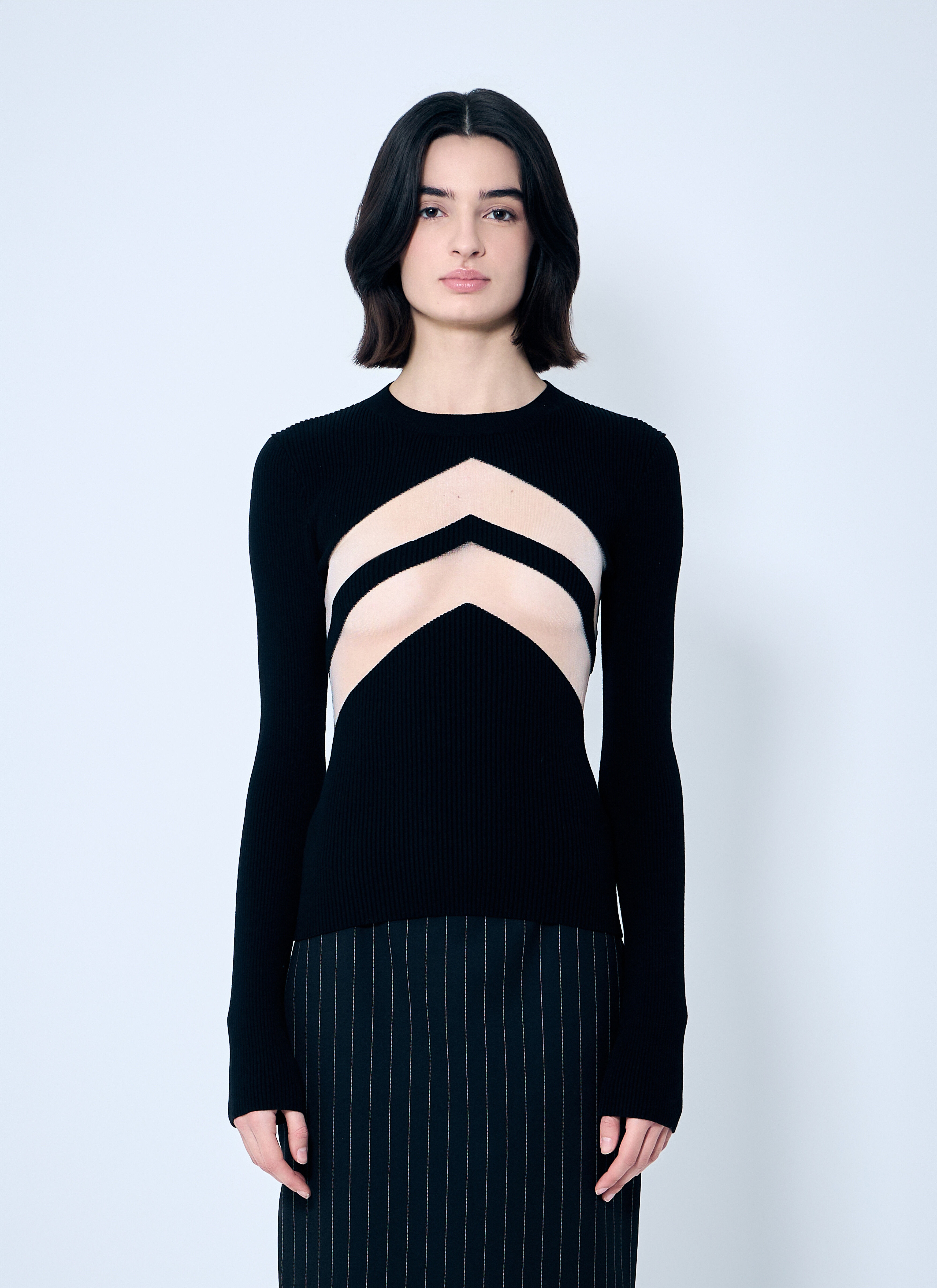 Rib Sweater With Transparent Panels - 1