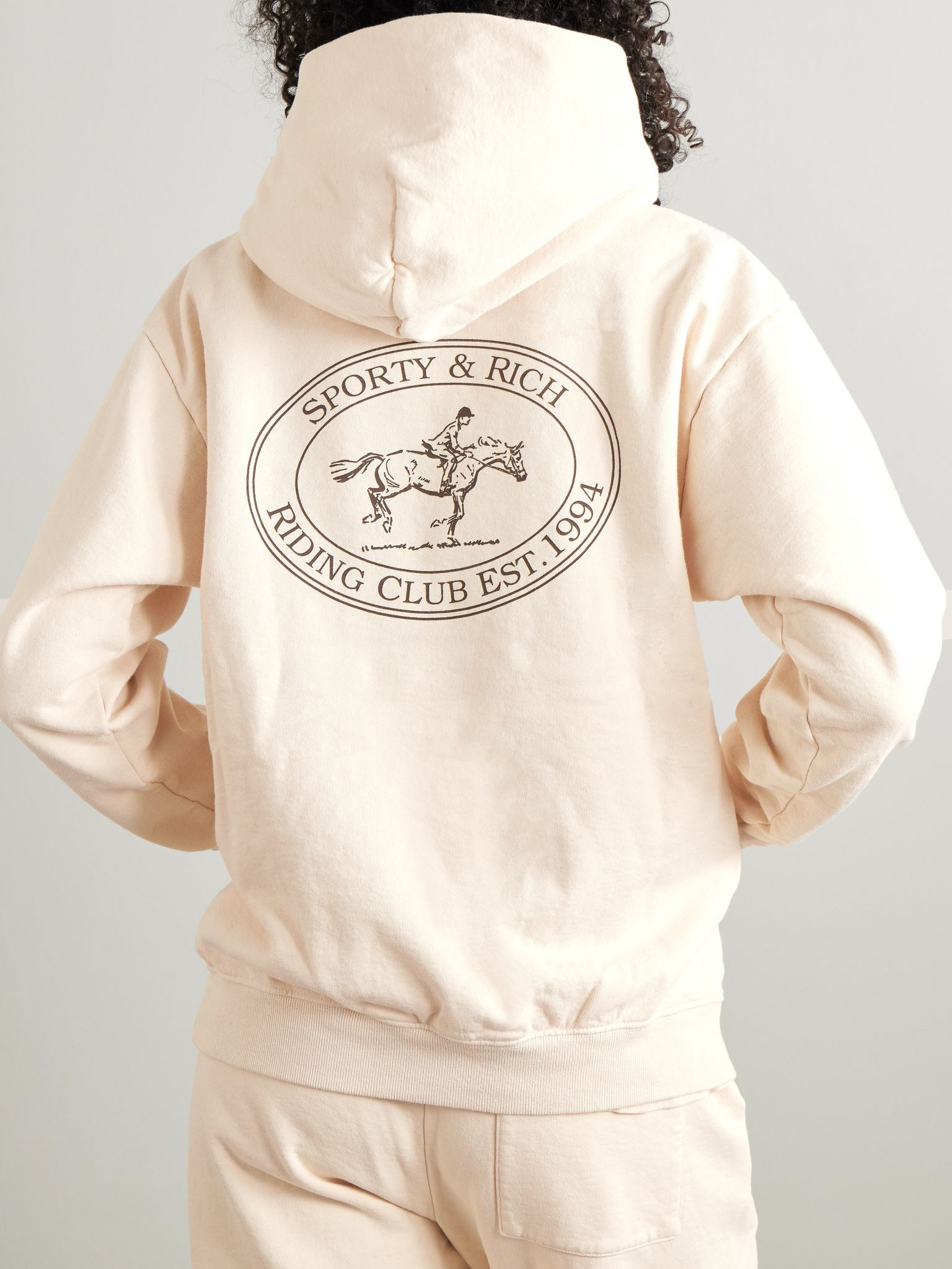 Riding Club printed cotton-jersey hoodie Cream - 3