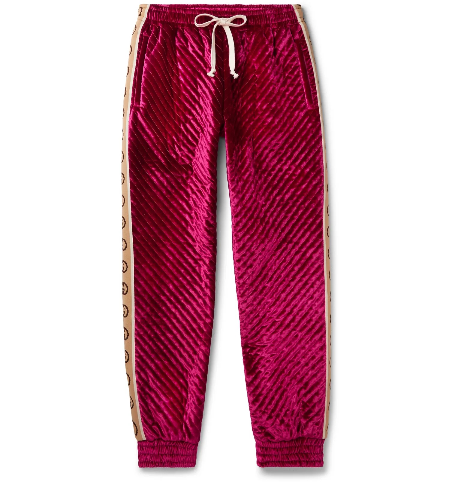 Logo-Jacquard Webbing-Trimmed Quilted Padded Velvet Sweatpants - 1