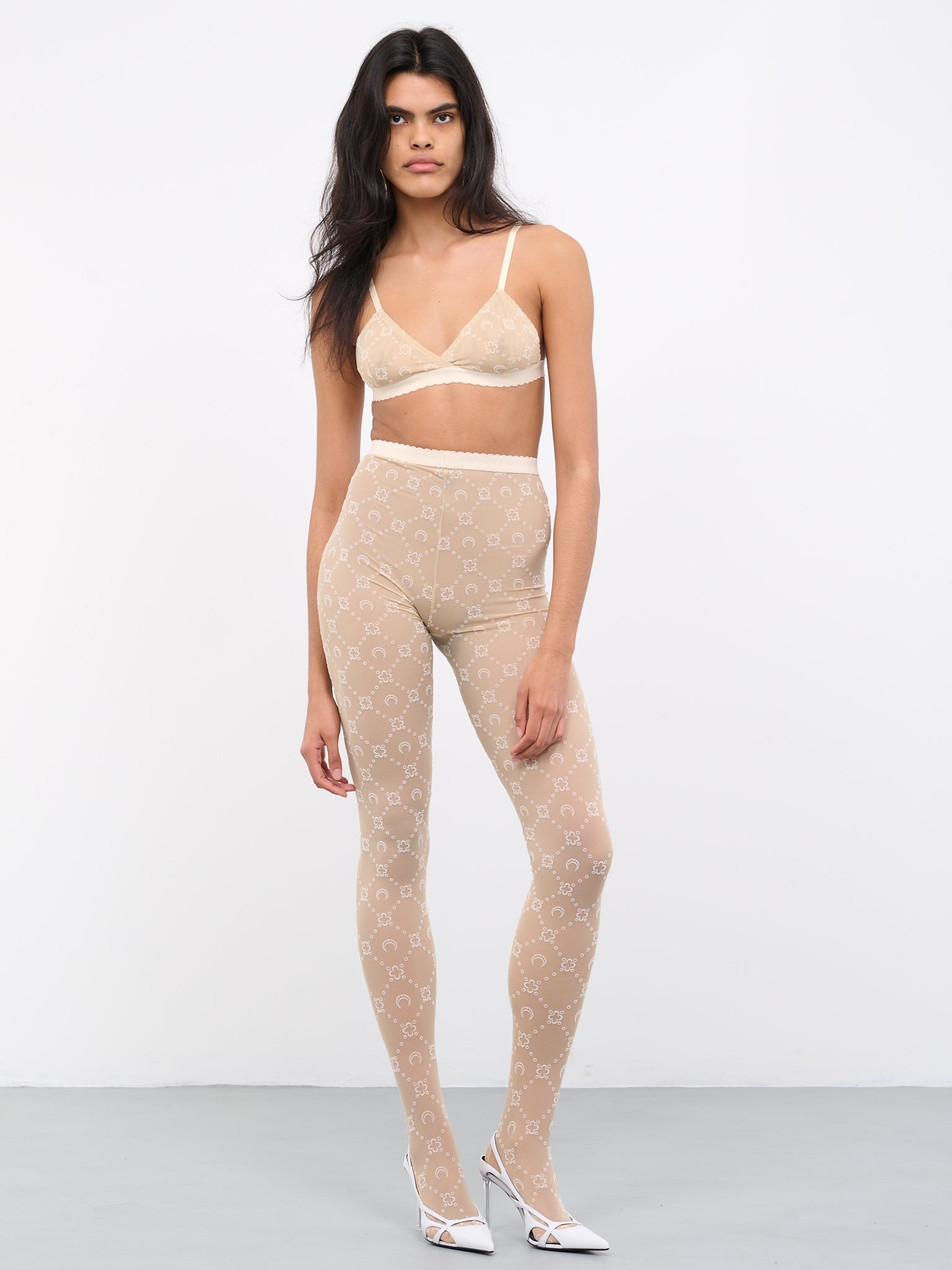 Marine Serre Regenerated Mesh Flock Glitter Footed Leggings