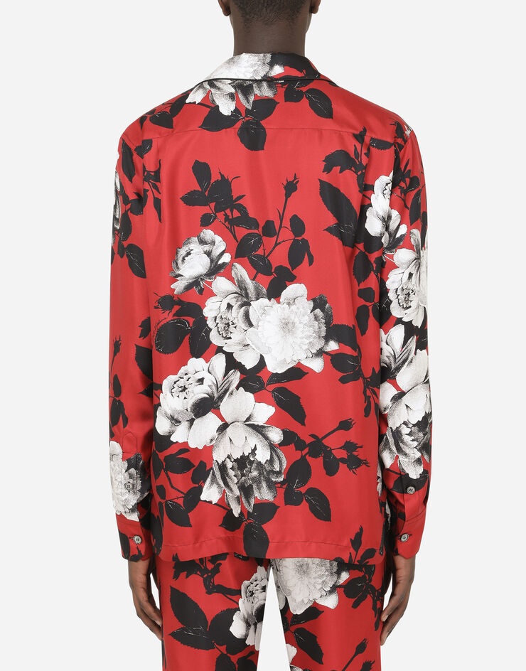 Camellia-print silk pajama shirt - 3