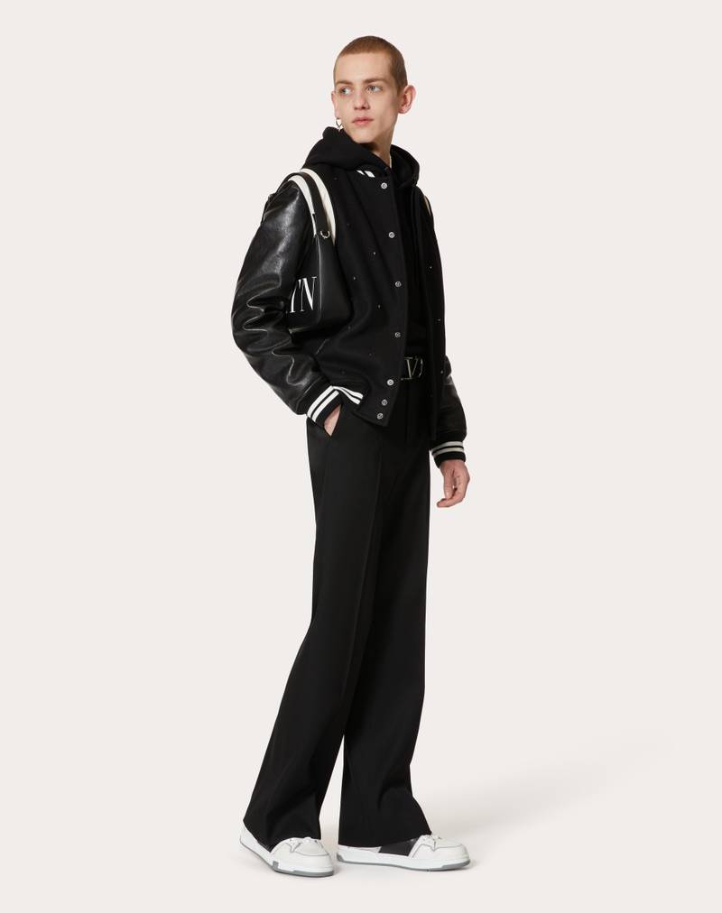 Valentino ALL-OVER ROCKSTUD SPIKE WOOL CLOTH AND LEATHER BOMBER JACKET outlook
