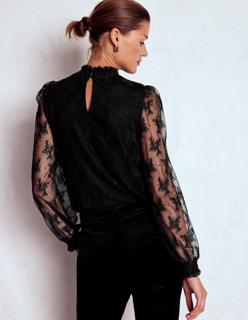 Smock Neck Tulle Top-Black 4