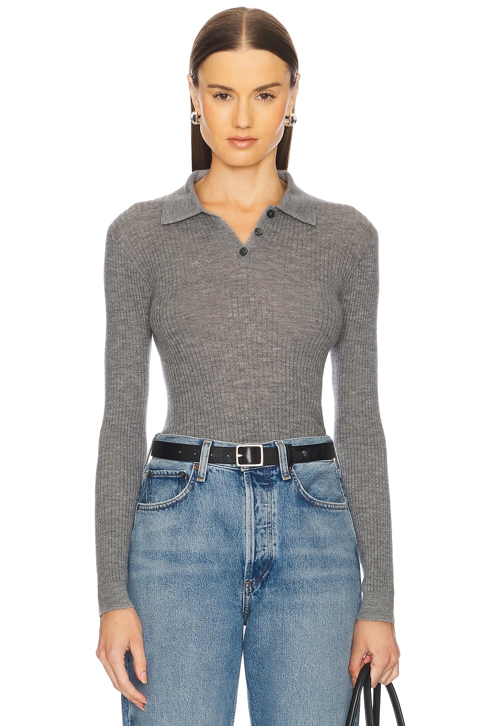 Long Sleeve Shrunken Cashmere Polo - 1