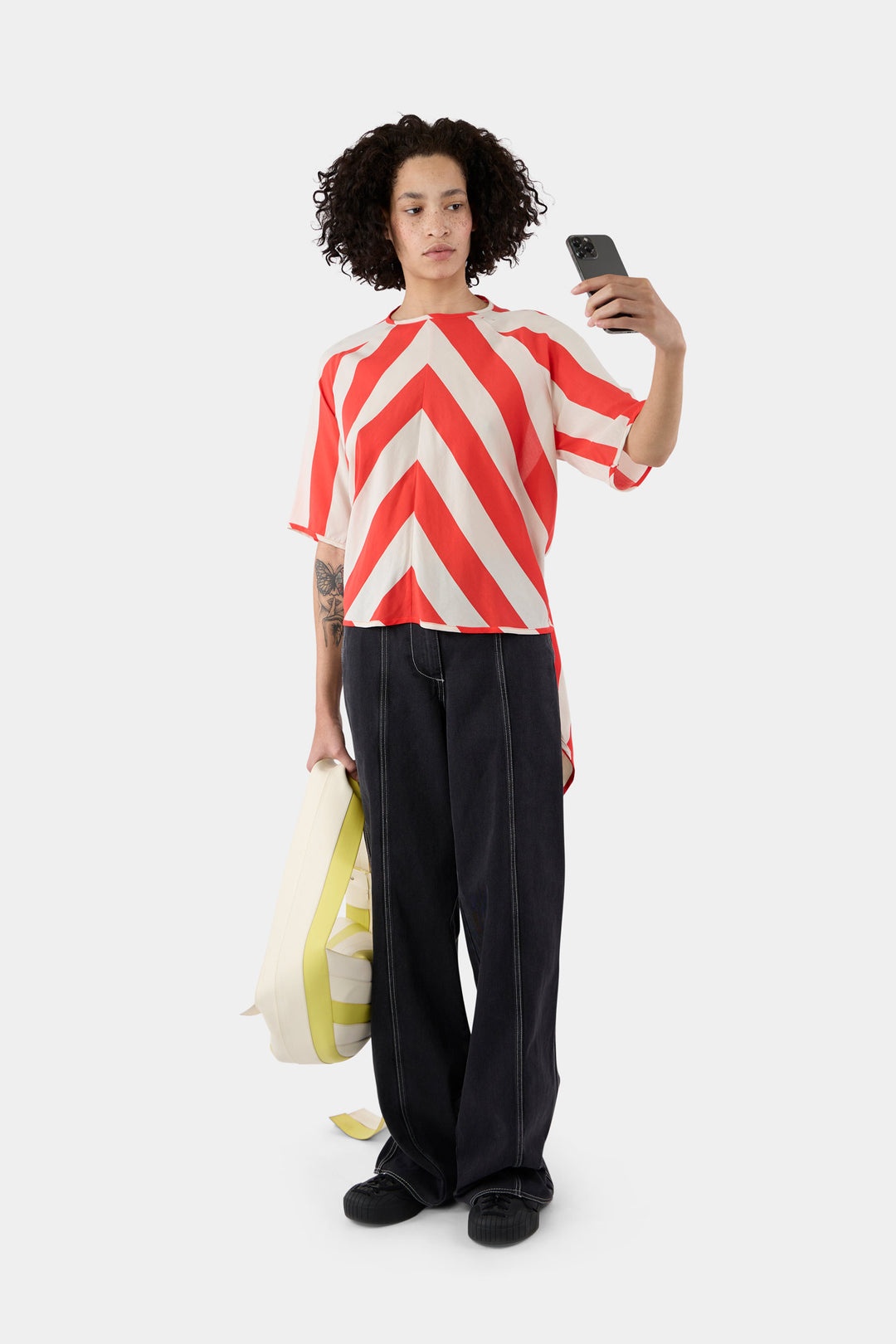 BACK WRAP T-SHIRT / red & beige stripes - 2