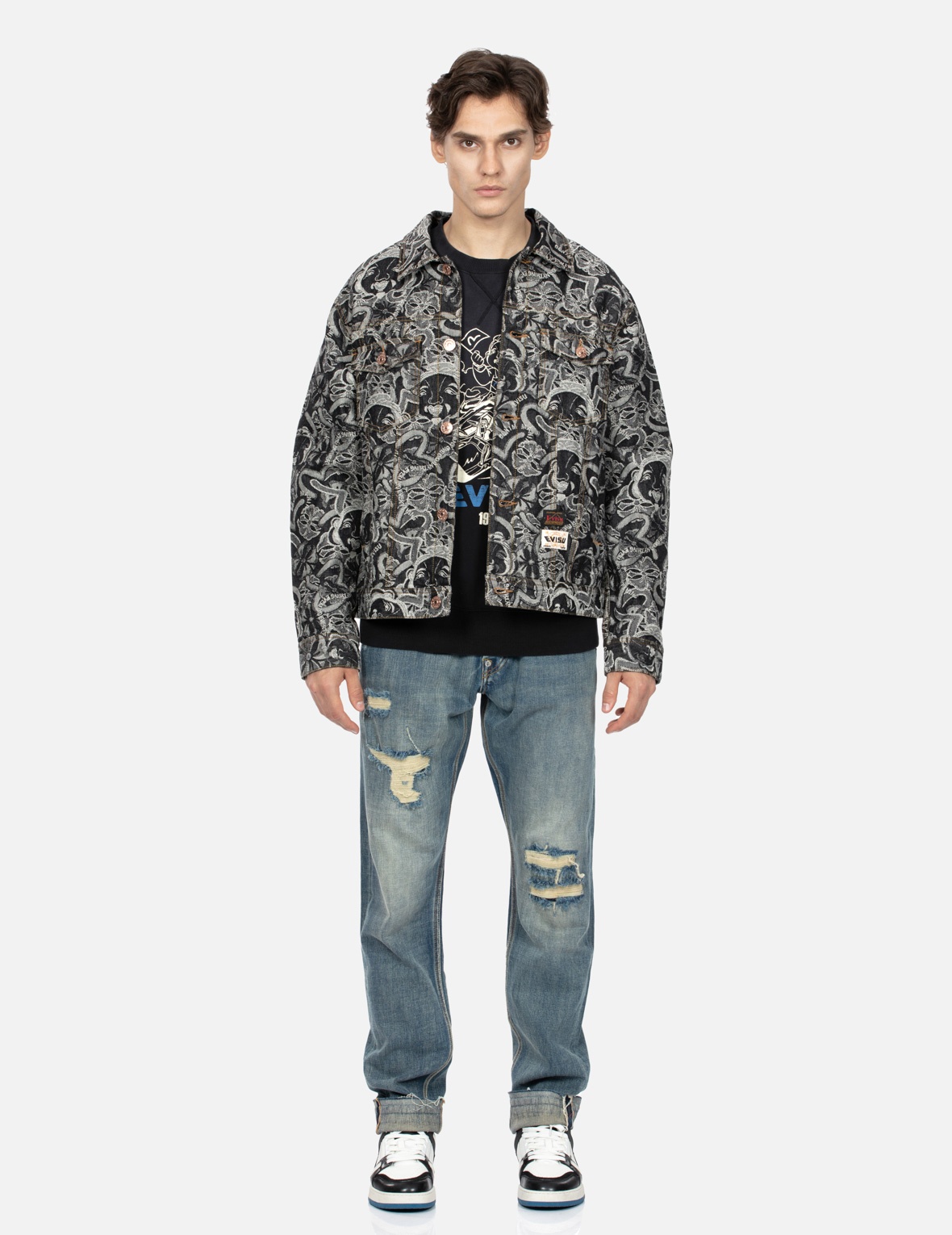 ALLOVER GODHEAD AND KAMON JACQUARD RELAX FIT DENIM JACKET - 5