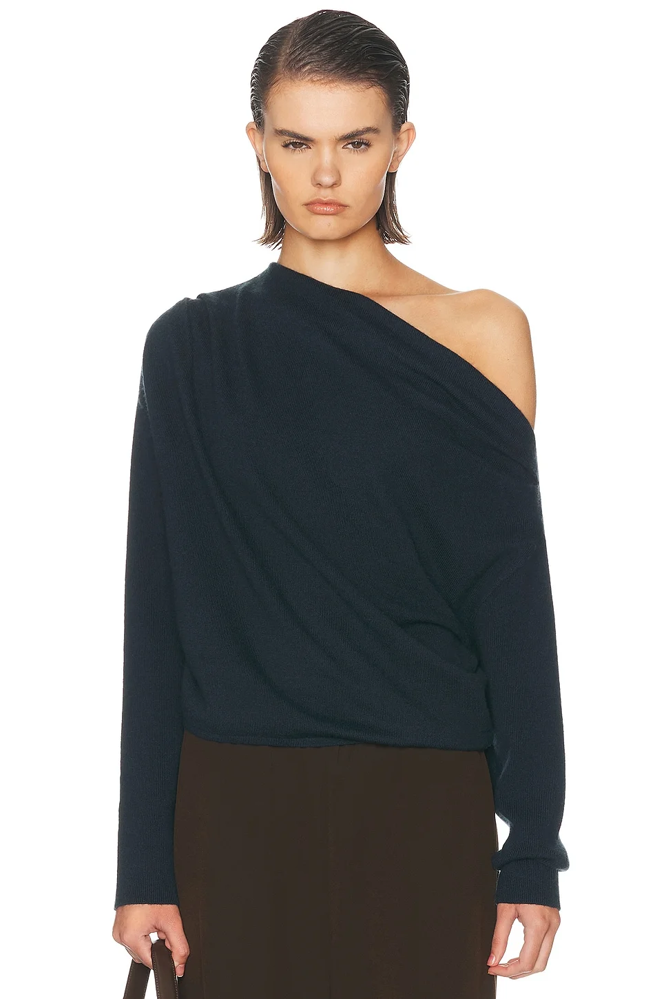 Long Sleeve Asymmetric Drape Sweater - 1