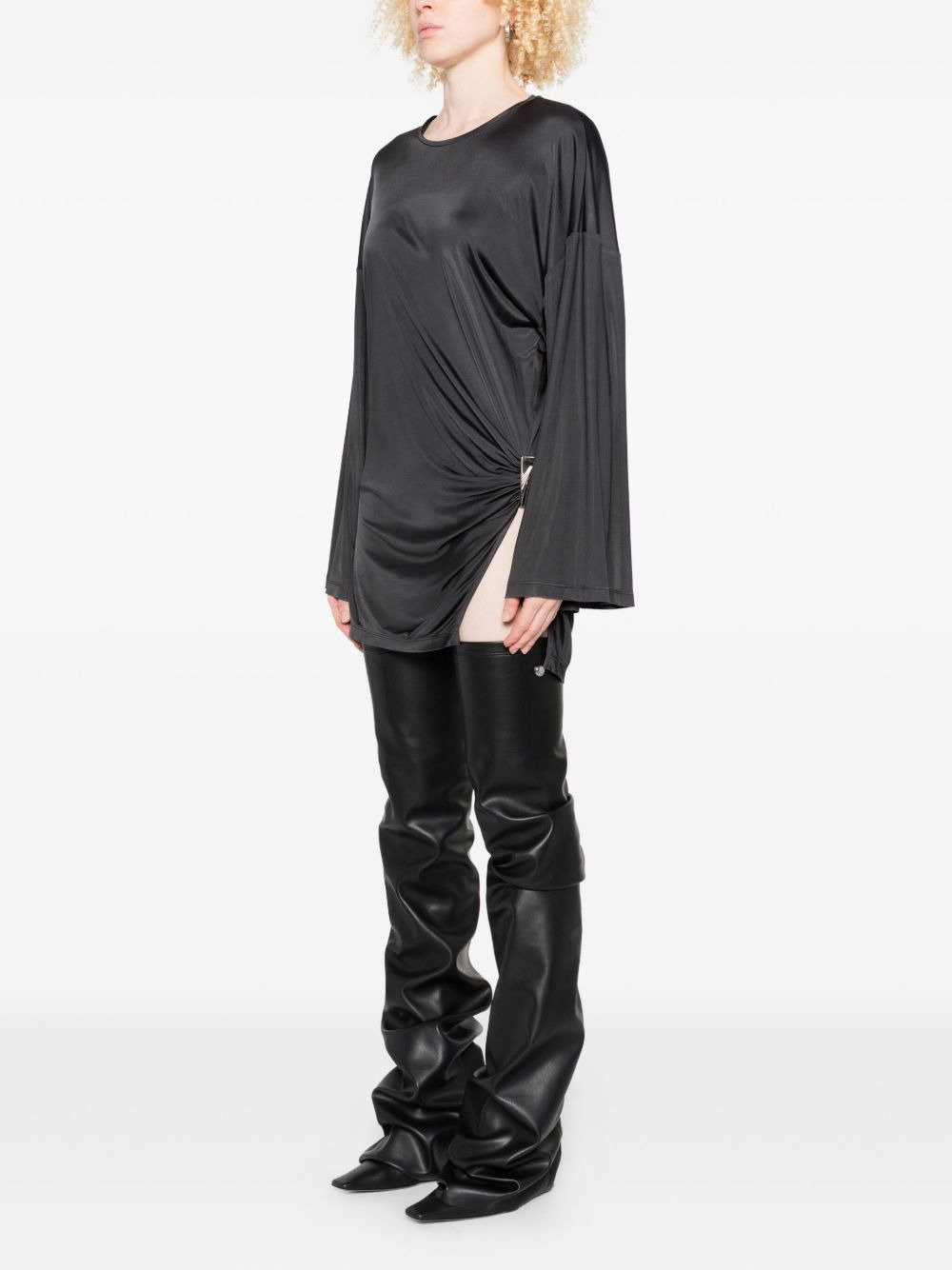 draped bell-sleeve asymmetric dress - 3