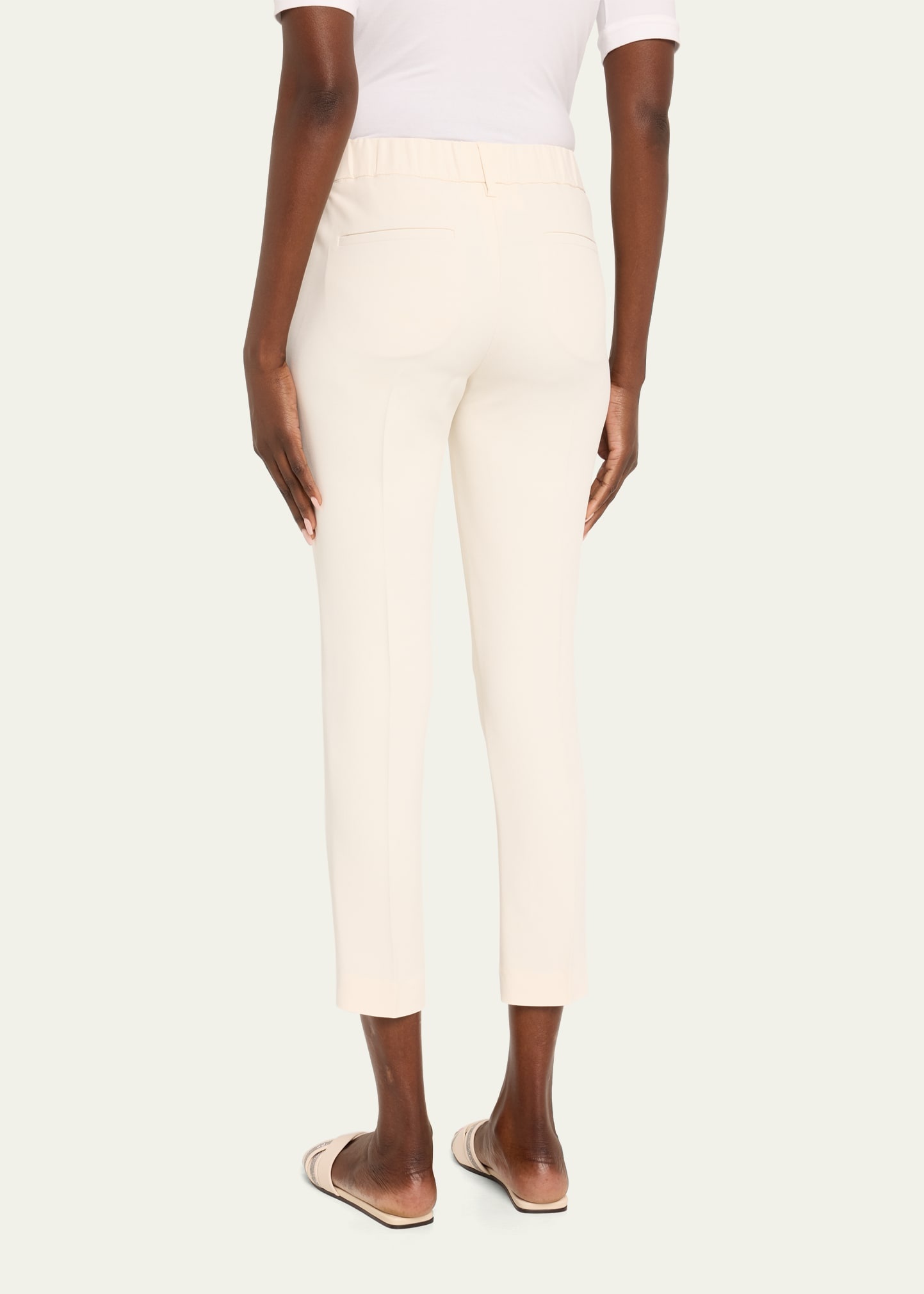 Classic Elastic-Waist Cropped Silk Trousers - 3