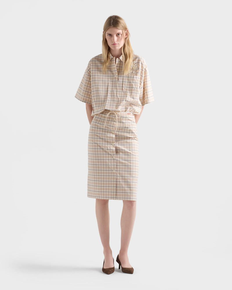 Prada Embroidered checked poplin top outlook