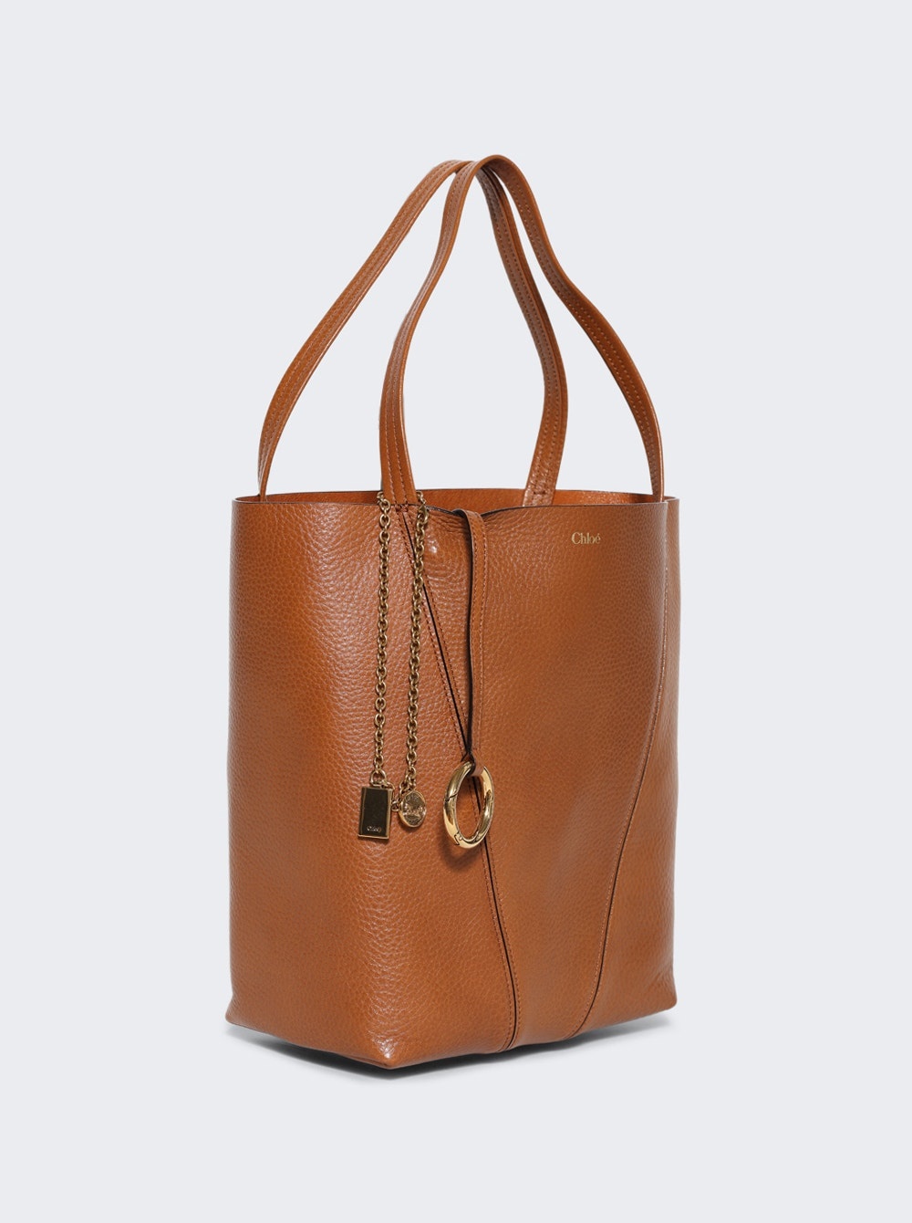 Spin Tote Bag In Grained Leather Clay Brown - 4