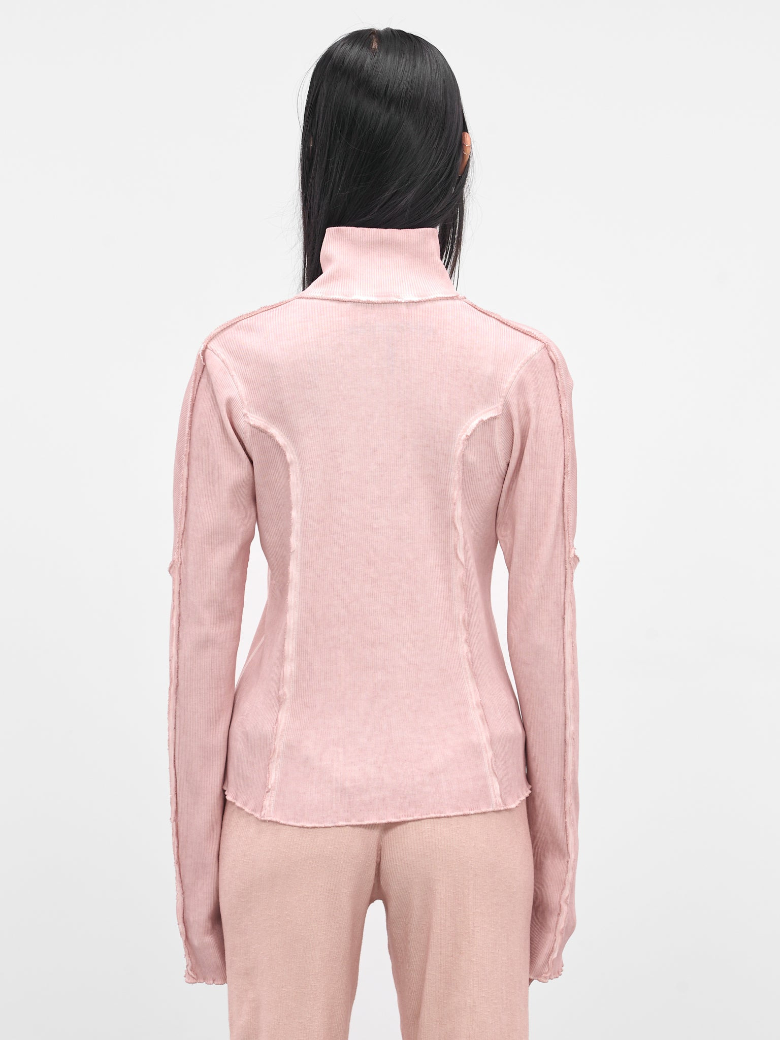 Pink Rib-Knit Turtleneck Zip Jacket - 3