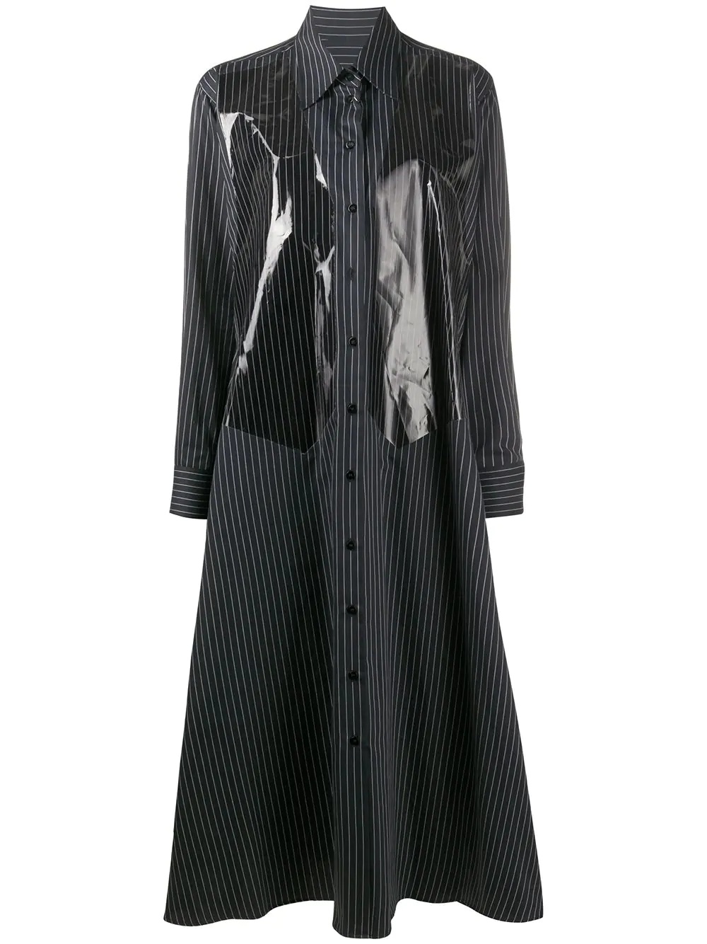 panelled pinstriped midi shirt dress - 1