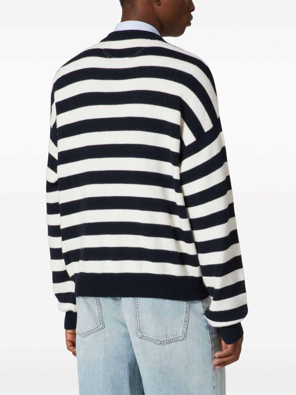 stripe-print button-shoulder jumper - 4