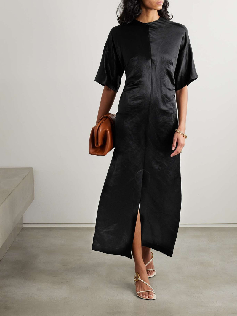 Loulou de Saison Ruby linen and silk-blend satin midi dress Black outlook