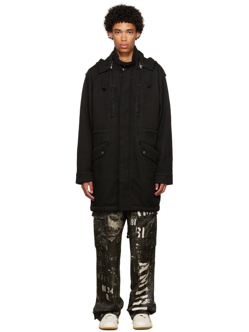 Black Quilted Fishtail Parka - 1