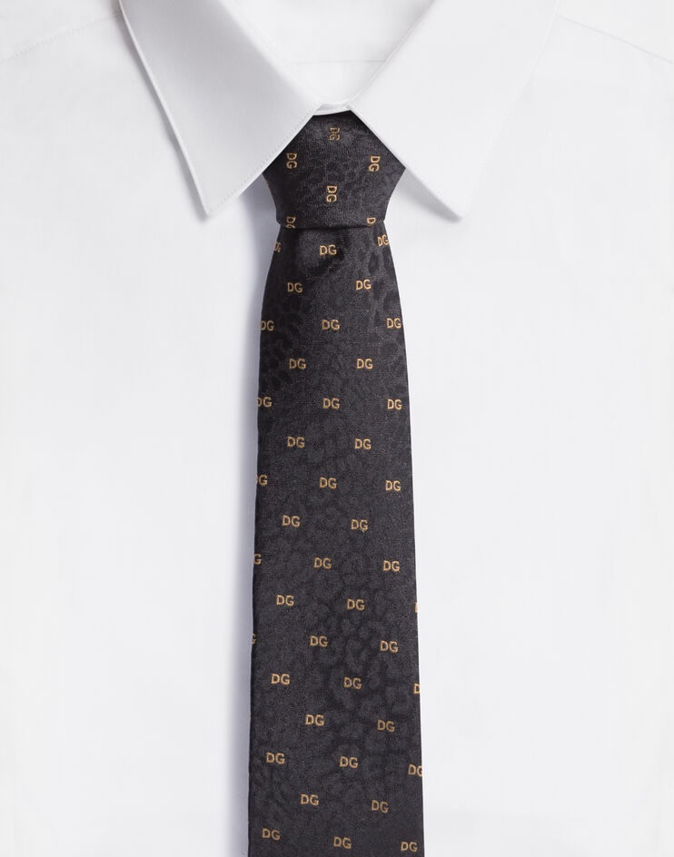 Leopard-design silk jacquard blade tie with DG logo (6 cm) - 1