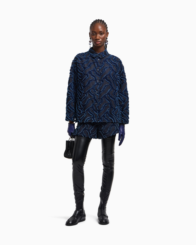 FRINGED EMBOSSED-MOTIF JACQUARD DENIM SHIRT JACKET 2