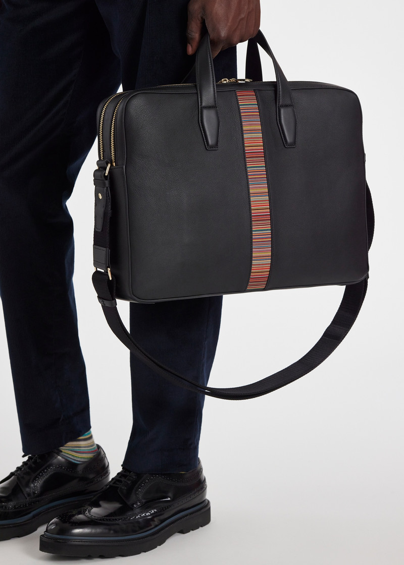 Black Leather 'Signature Stripe' Business Folio 3