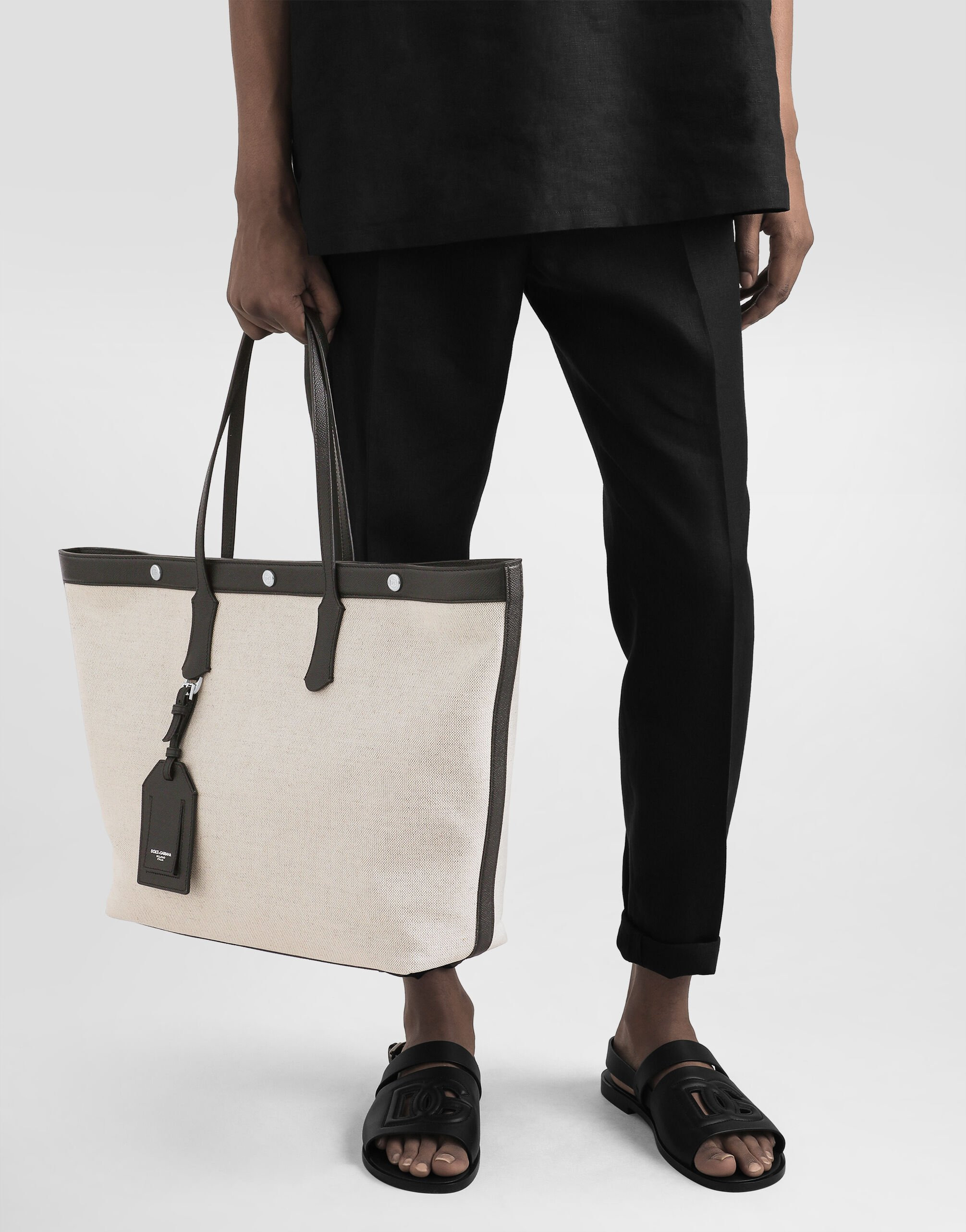 Atene shopping bag in sale&pepe fabric and alpine calfskin - 2