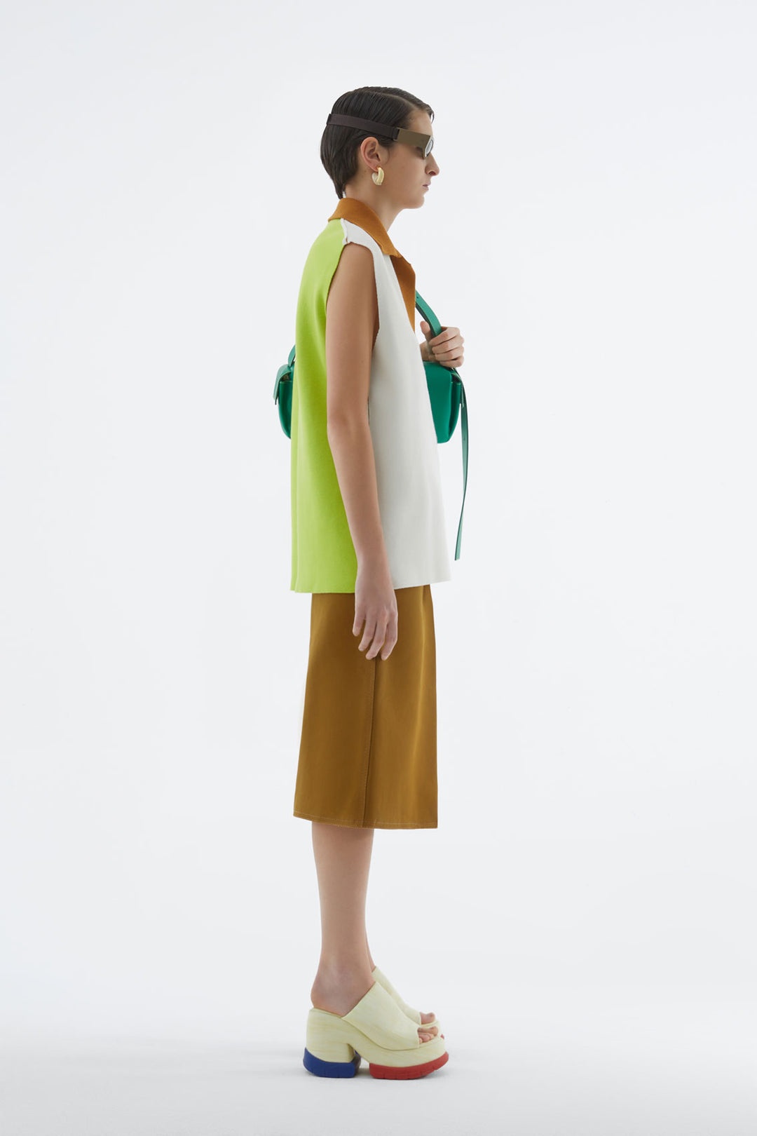 ACID GREEN & CREAM KNIT SLEEVELESS POLO - 3
