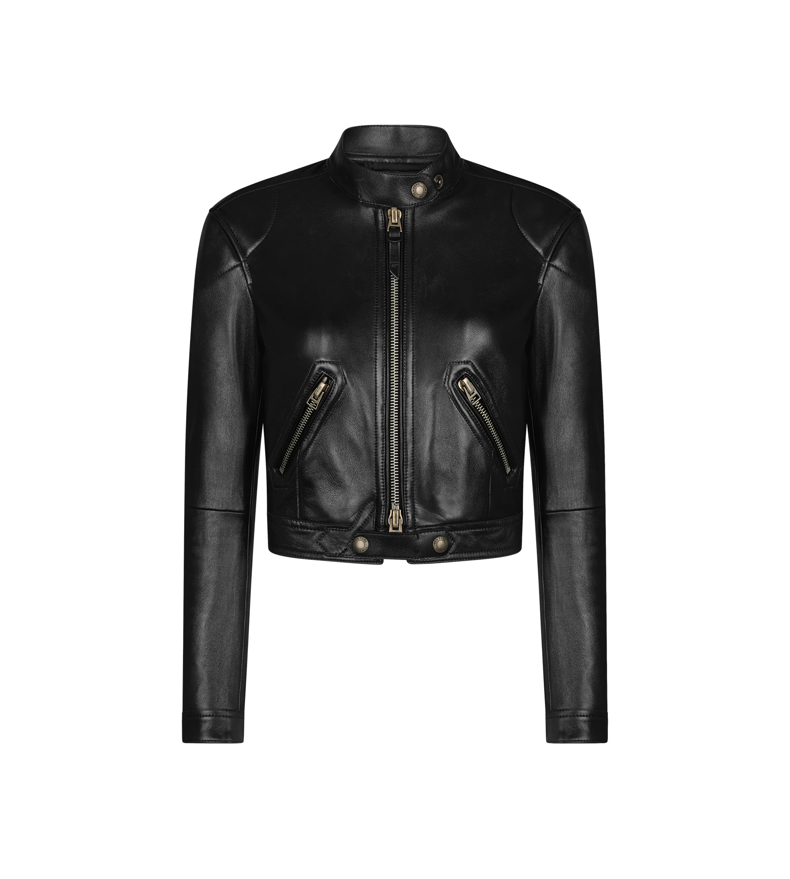 SHINY PLONGE LEATHER ZIP RACER JACKET - 1